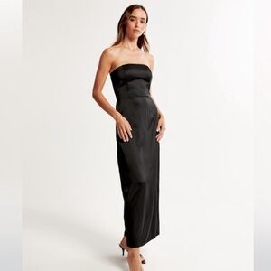 Abercrombie black maxi satin strapless dress